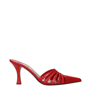Red Leather Stiletto Heel Sandals