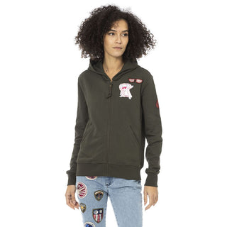 Grüner Baumwoll-Kapuzenpullover für Damen