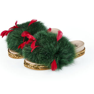 Sandalia para mujer de piel de cordero verde