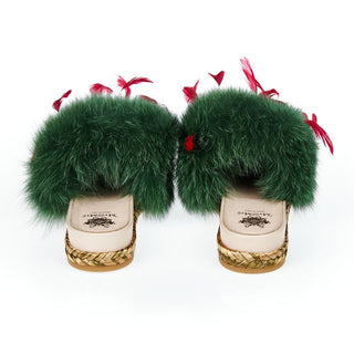 Sandalia para mujer de piel de cordero verde