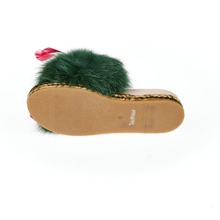 Sandalia para mujer de piel de cordero verde