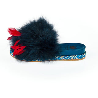 Blaue Damen-Sandale aus Lammleder