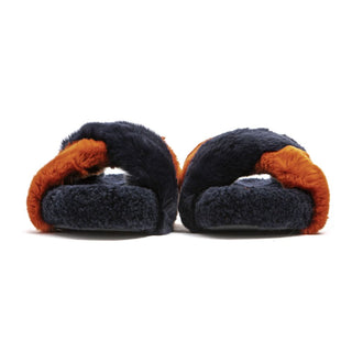 Damen-Sandalen aus blauem Kaninchenfell