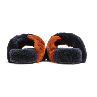 Damen-Sandalen aus blauem Kaninchenfell