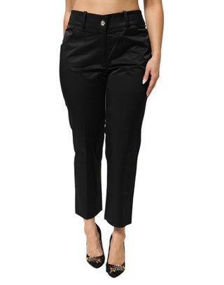 Black Cotton Blend Cropped Straight Leg Pants