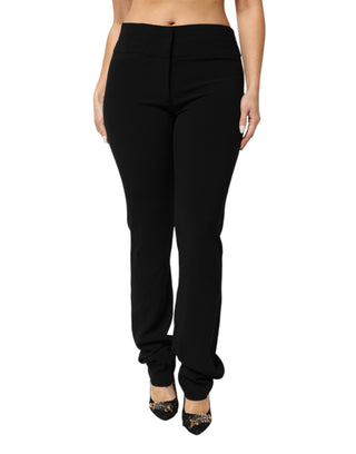 Schwarze Hose aus Viskose-Acetat-Mischung mit geradem Bein und hoher Taille