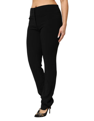 Schwarze Hose aus Viskose-Acetat-Mischung mit geradem Bein und hoher Taille
