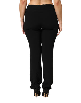 Schwarze Hose aus Viskose-Acetat-Mischung mit geradem Bein und hoher Taille