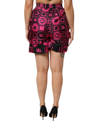 Pink Schwarze Seiden-Shorts mit Logo-Print und DG-Muster