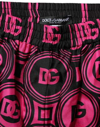 Pink Schwarze Seiden-Shorts mit Logo-Print und DG-Muster