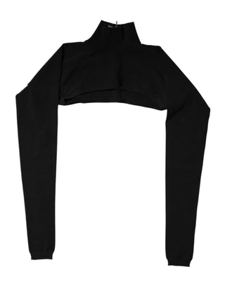 Top corto negro de viscosa con cuello alto tipo tortuga