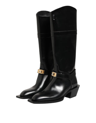 Black Logo Plaque Over The Calf Boots Shoes