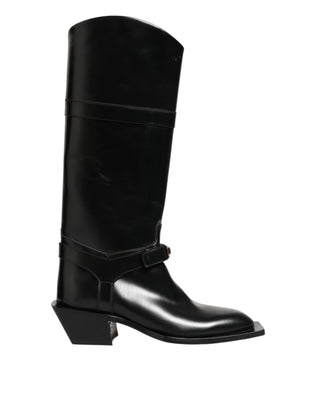 Black Logo Plaque Over The Calf Boots Shoes