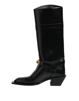 Black Logo Plaque Over The Calf Boots Shoes