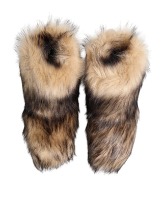 Braune Kunstleder-Skischuhe mit Fell für Herren, kurze Stiefel
