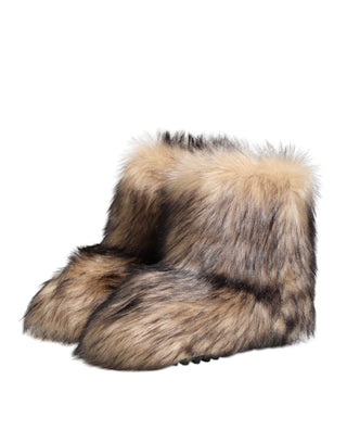 Braune Kunstleder-Skischuhe mit Fell für Herren, kurze Stiefel