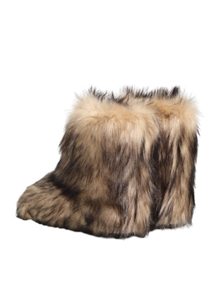 Braune Kunstleder-Skischuhe mit Fell für Herren, kurze Stiefel