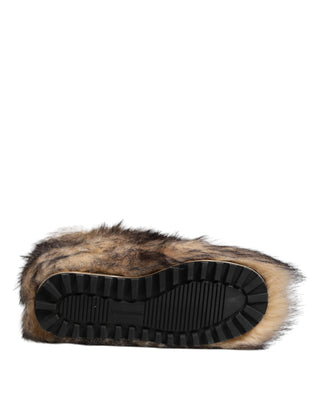 Braune Kunstleder-Skischuhe mit Fell für Herren, kurze Stiefel