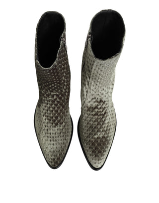 Graue knöchelhohe Stiefel aus Baumwollsamt