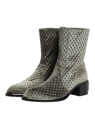 Graue knöchelhohe Stiefel aus Baumwollsamt