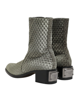 Graue knöchelhohe Stiefel aus Baumwollsamt