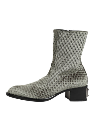 Graue knöchelhohe Stiefel aus Baumwollsamt