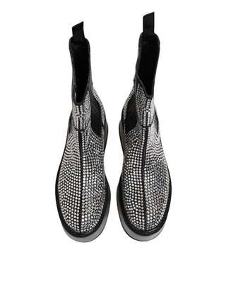 Botas cortas negras con cristales strass hasta media pantorrilla