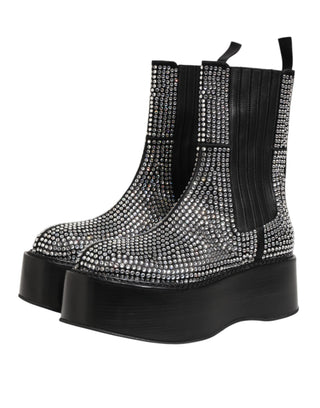 Botas cortas negras con cristales strass hasta media pantorrilla