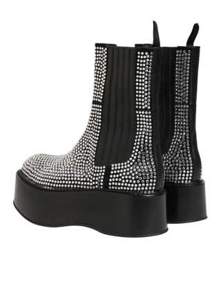 Botas cortas negras con cristales strass hasta media pantorrilla