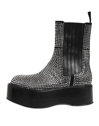 Botas cortas negras con cristales strass hasta media pantorrilla