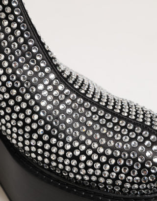Botas cortas negras con cristales strass hasta media pantorrilla