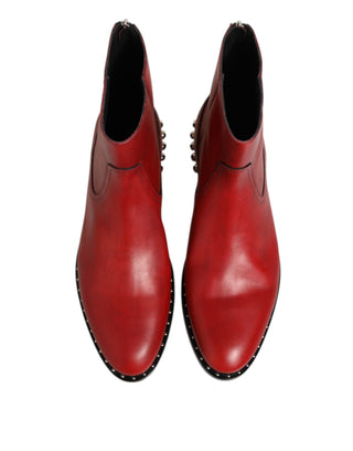 Botines cortos Chelsea rojos con tachuelas