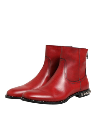 Botines cortos Chelsea rojos con tachuelas