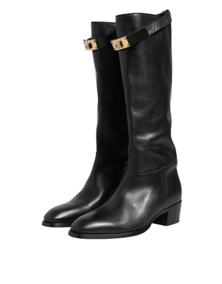 Black Logo Plaque Over The Calf Boots Shoes