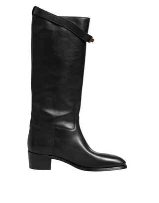 Black Logo Plaque Over The Calf Boots Shoes