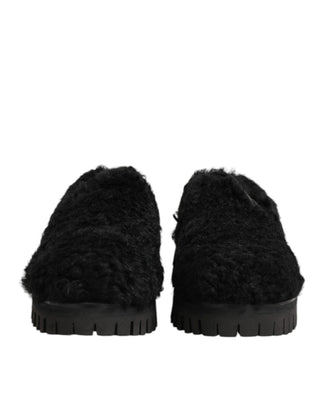 Dress Black Fur Leather Slippers Men Shoes