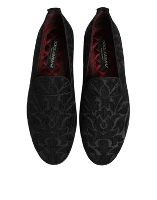 Black Brocade Loafers Slip On Men Dress Shoes