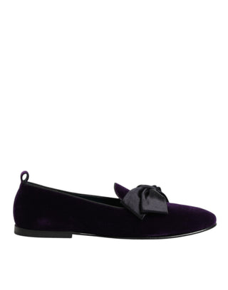 Purple Suede Cotton Bow Slip On Loafers Shoes