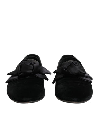 Black Suede Cotton Rose Slip On Loafers Shoes