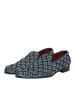 Blue Velvet Crystal Detailing Loafer Men Shoes