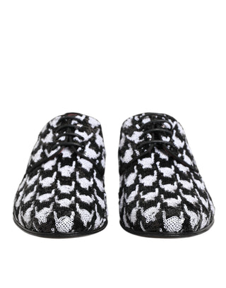 Dress Black White Sequined Lace Up Derby Shoes
