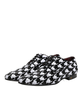 Dress Black White Sequined Lace Up Derby Shoes