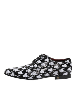 Dress Black White Sequined Lace Up Derby Shoes