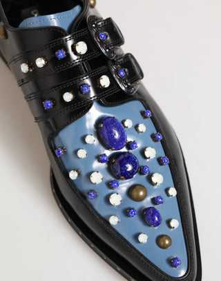 Schwarz-blaue verzierte MONKSTRAP Business-Schuhe