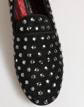 Schwarze, mit Kristallen verzierte Loafer-Abendschuhe