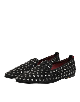 Schwarze, mit Kristallen verzierte Loafer-Abendschuhe