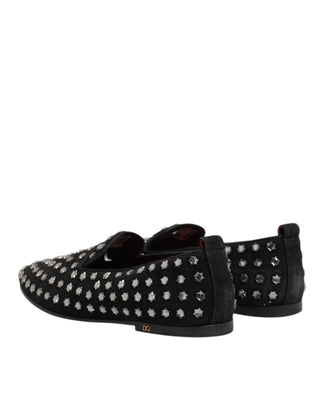 Schwarze, mit Kristallen verzierte Loafer-Abendschuhe
