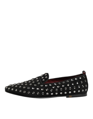 Schwarze, mit Kristallen verzierte Loafer-Abendschuhe