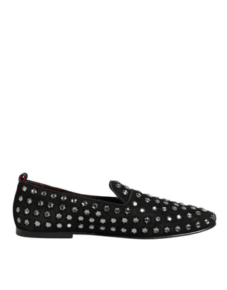 Schwarze, mit Kristallen verzierte Loafer-Abendschuhe