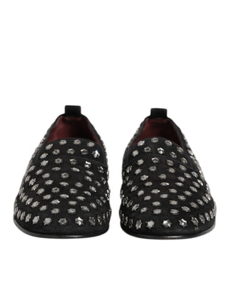 Schwarze, mit Kristallen verzierte Loafer-Abendschuhe